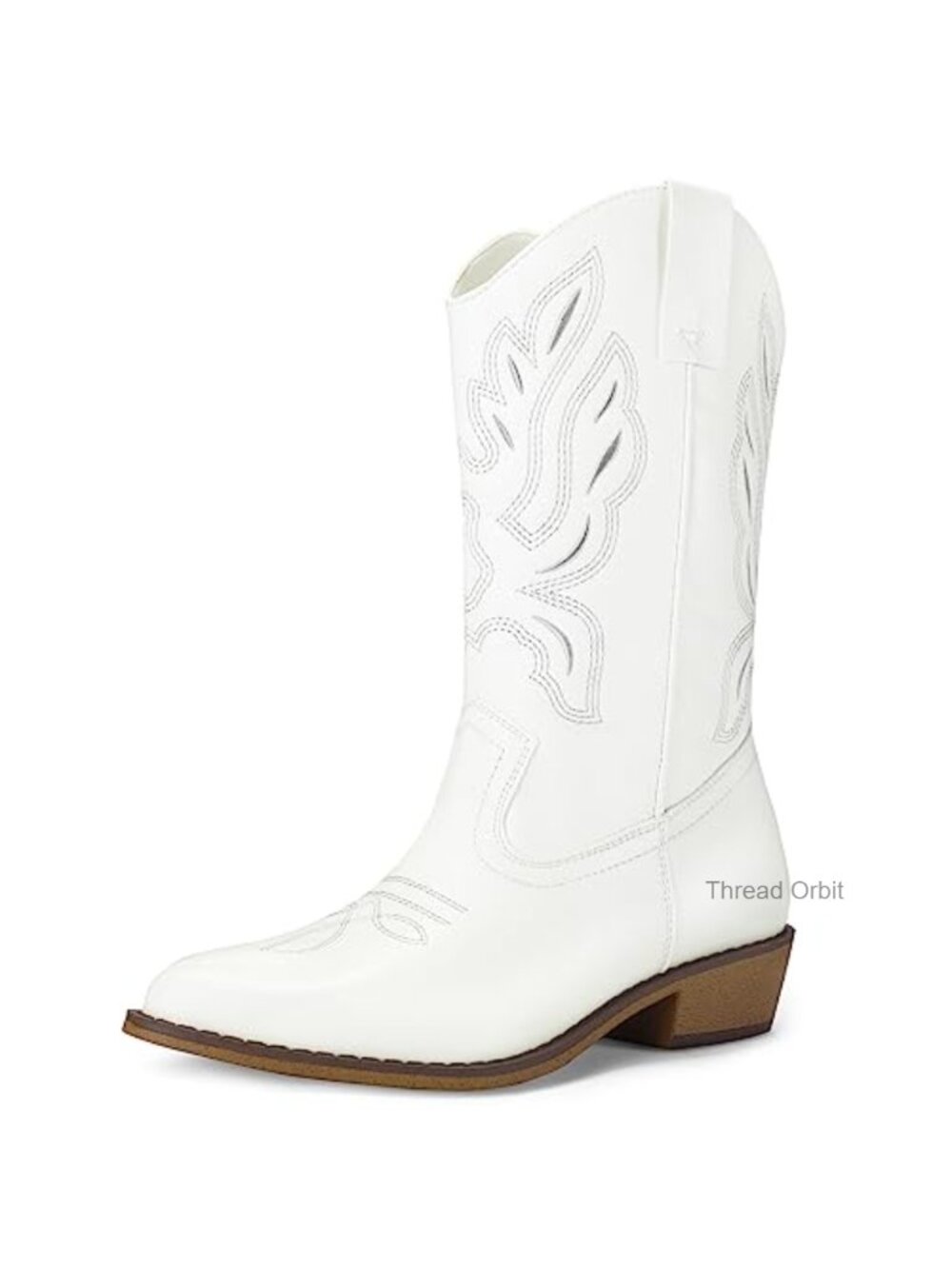 Mid Calf Cowboy Boots Chunky Heel Western Cowgirl Pull On Comfort